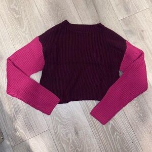Colorblock Sweater - Burgundy and Pink